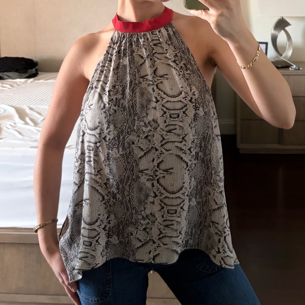 Free People Red and Black Snake Print Halter Top